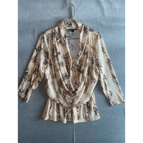 A.Z.I. Snake‎ Print Glitter Drape Blouse L Stretch Metallic Party Top - Picture 1 of 9